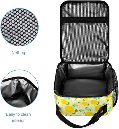 Colorful Multi Pocket Backpack Set School Bookbag with Lunch Bag Lightweight Pencil Case Pouch Bag (Lemon, One Size)