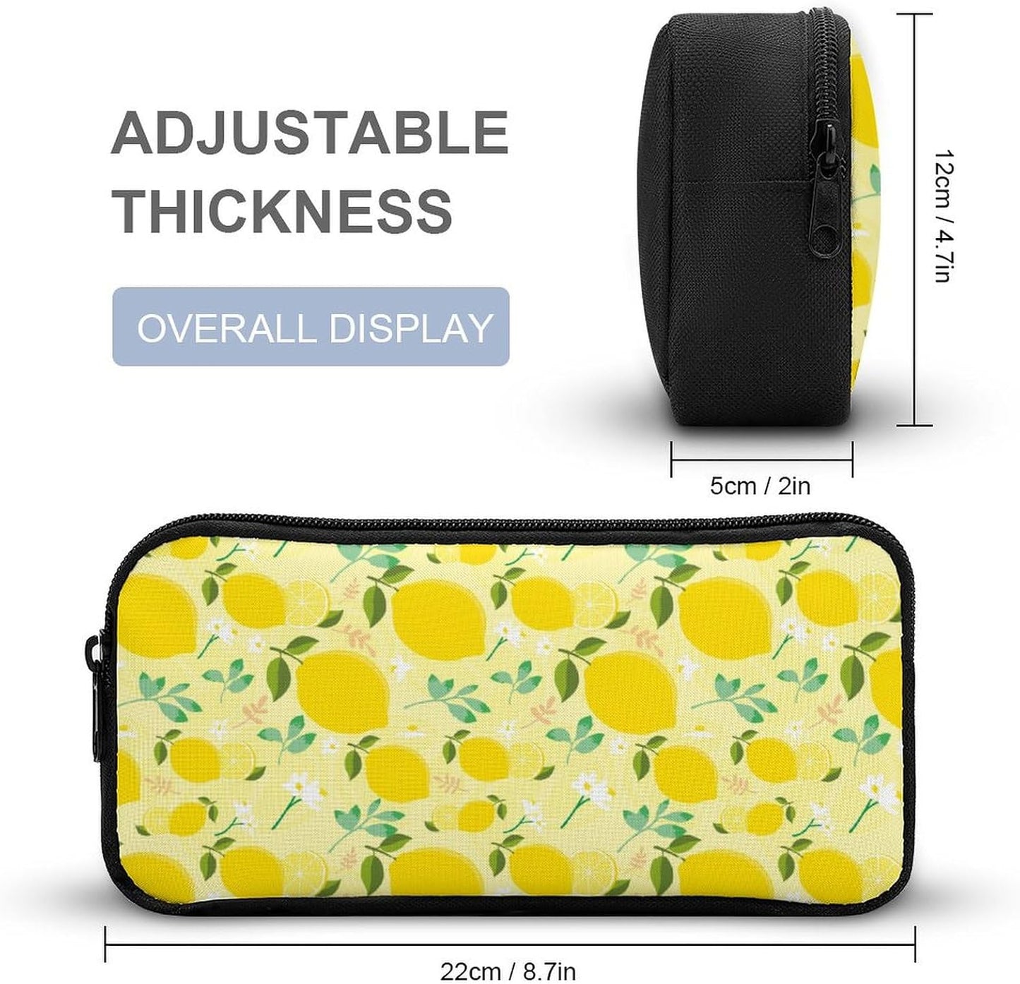 Colorful Multi Pocket Backpack Set School Bookbag with Lunch Bag Lightweight Pencil Case Pouch Bag (Lemon, One Size)