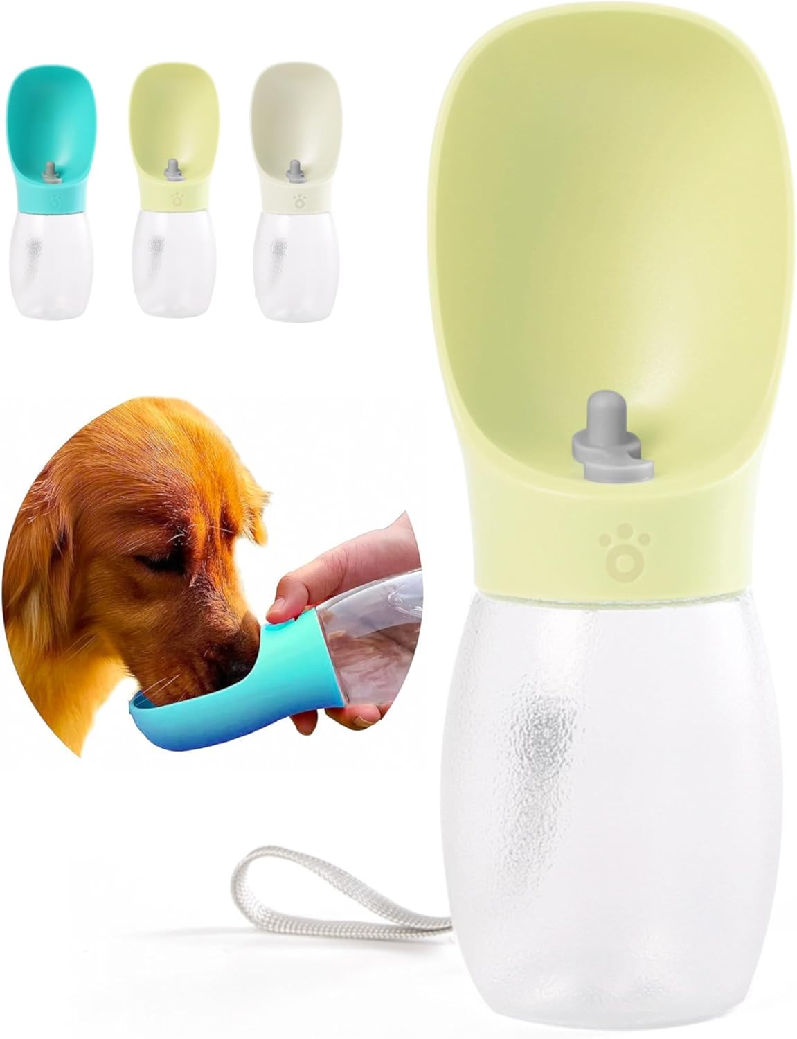 Portable Dog Water Bottle, 12 oz, Leak-Proof Travel Pet Dispenser, Teal,Puppy Water Dispenser with Drinking Feeder for Travel (Yellow, Small)