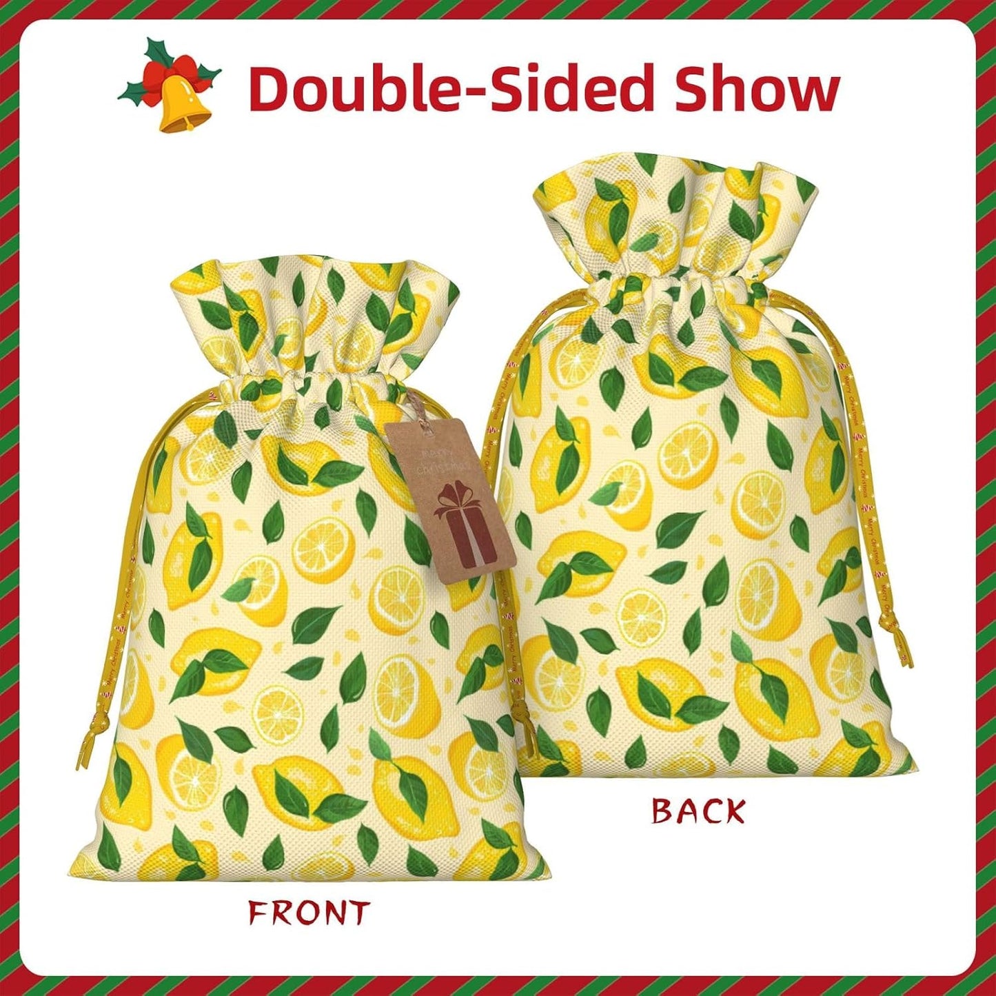 Fun Lemons And Lemon Slices For Christmas Drawstring Gift Bags, 4.7"x6.9" Holiday Gift Wrapping Bag For Xmas Holiday Present Wrapping & Festival Party Supplies