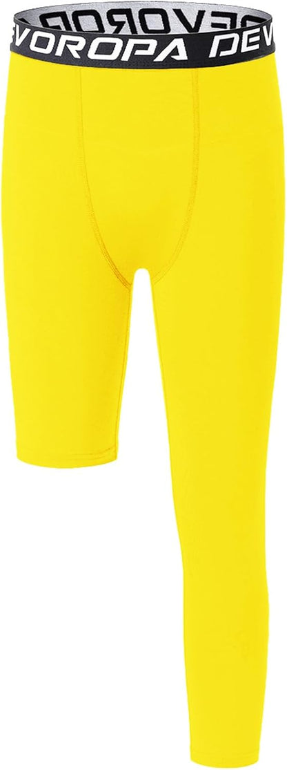 Youth Boys One Leg Compression Pants for Basketball 3/4 Leggings Sports Tights Kids Athletic Soccer Base Layer