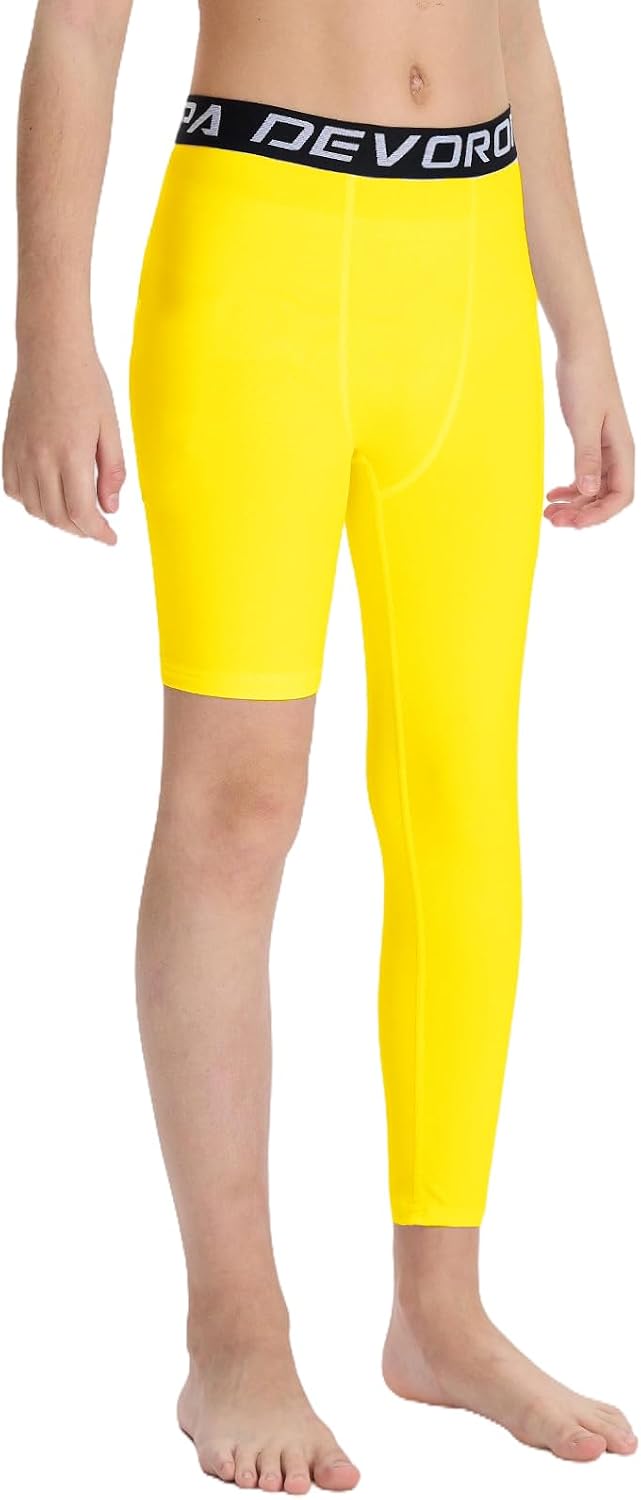 Youth Boys One Leg Compression Pants for Basketball 3/4 Leggings Sports Tights Kids Athletic Soccer Base Layer