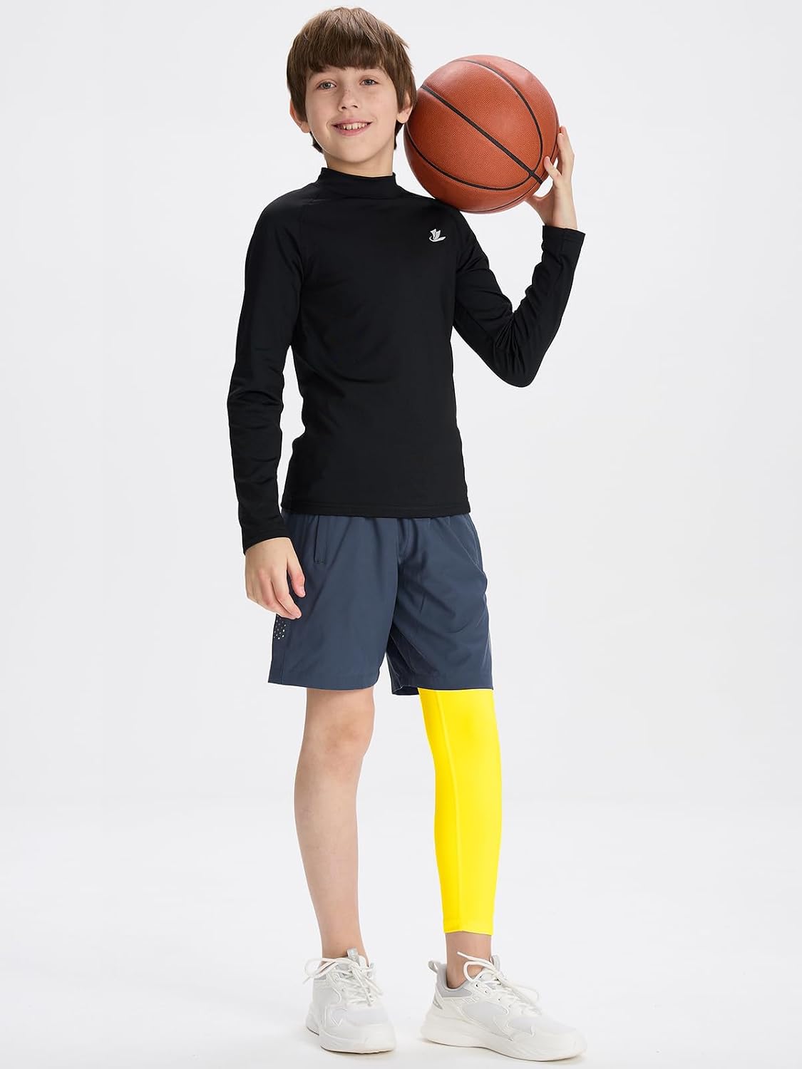 Youth Boys One Leg Compression Pants for Basketball 3/4 Leggings Sports Tights Kids Athletic Soccer Base Layer