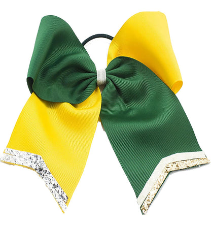 Girls cheer bows cheer bow Hair Bows Ponytail Holder Elastic Hair Ties, Glitter Large Cheer Hair Bows.(FS17) (Yellow Green)