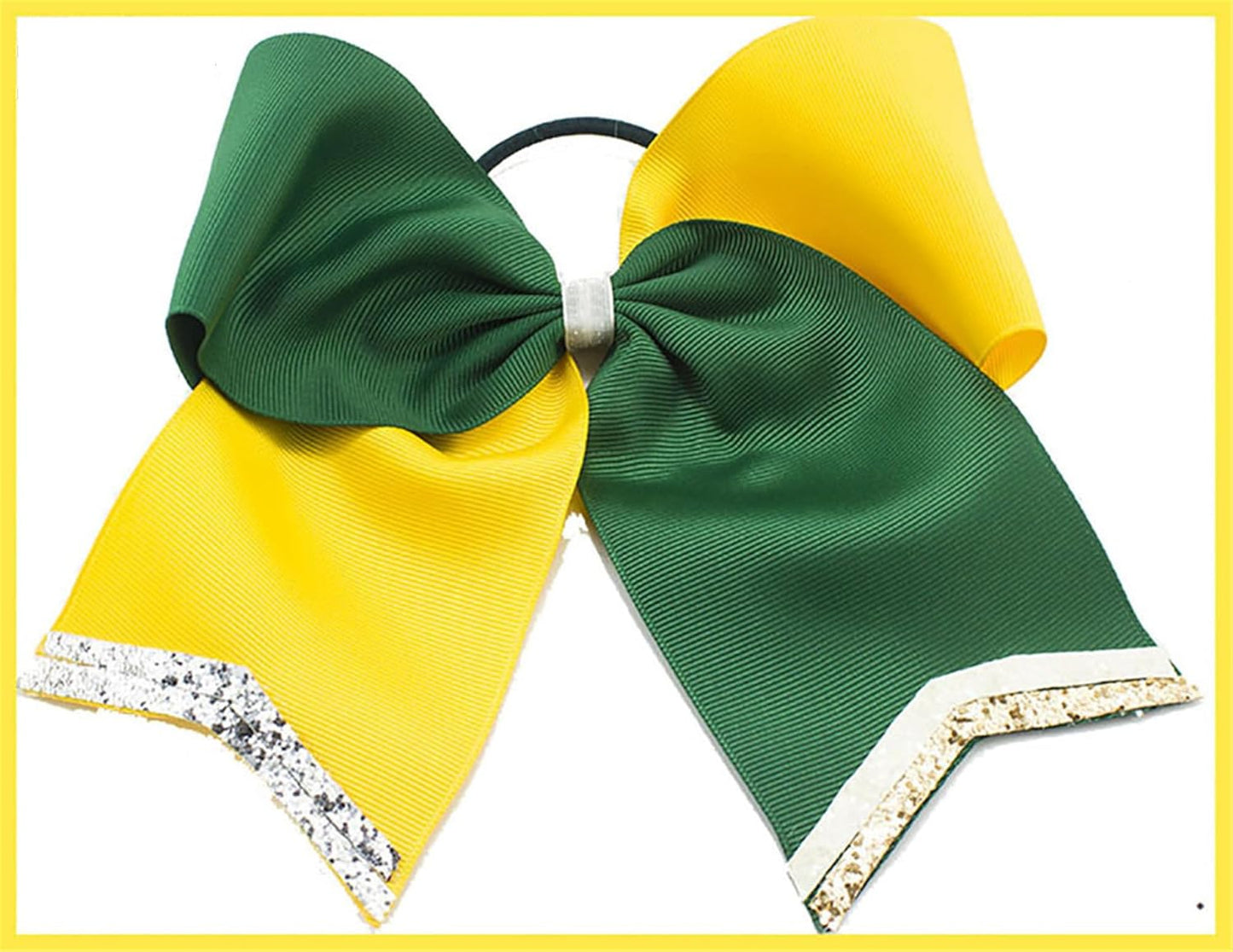 Girls cheer bows cheer bow Hair Bows Ponytail Holder Elastic Hair Ties, Glitter Large Cheer Hair Bows.(FS17) (Yellow Green)