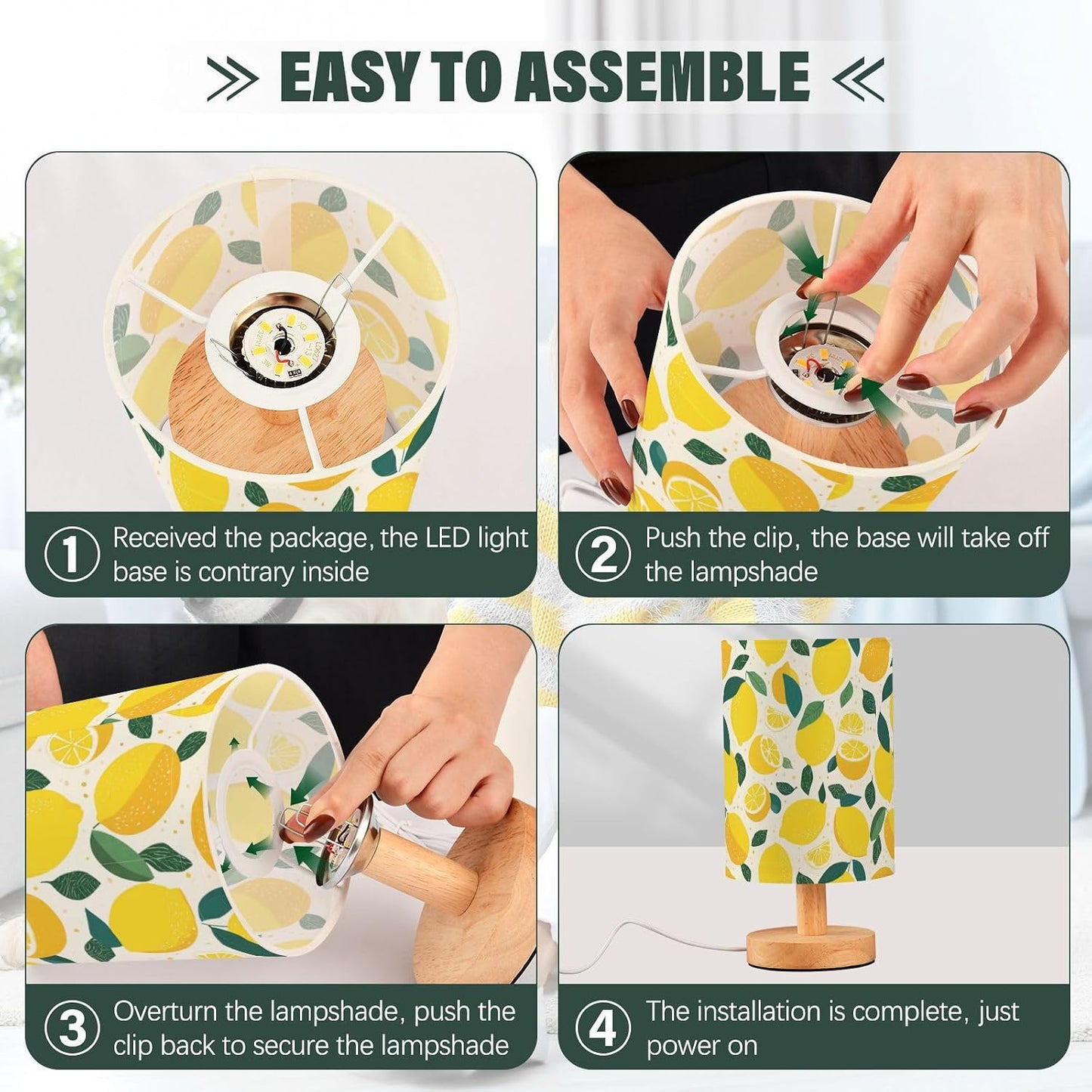 Bedside Table Lamp Lemon Yellow Citrus Fruits (58) Kids Nightstand Lamp Night Light Fabric Shade for Bedroom Living Room Home Office