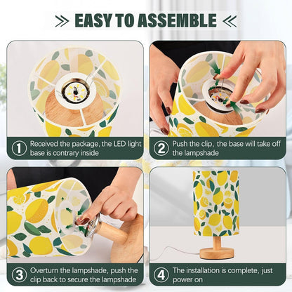 Bedside Table Lamp Lemon Yellow Citrus Fruits (58) Kids Nightstand Lamp Night Light Fabric Shade for Bedroom Living Room Home Office
