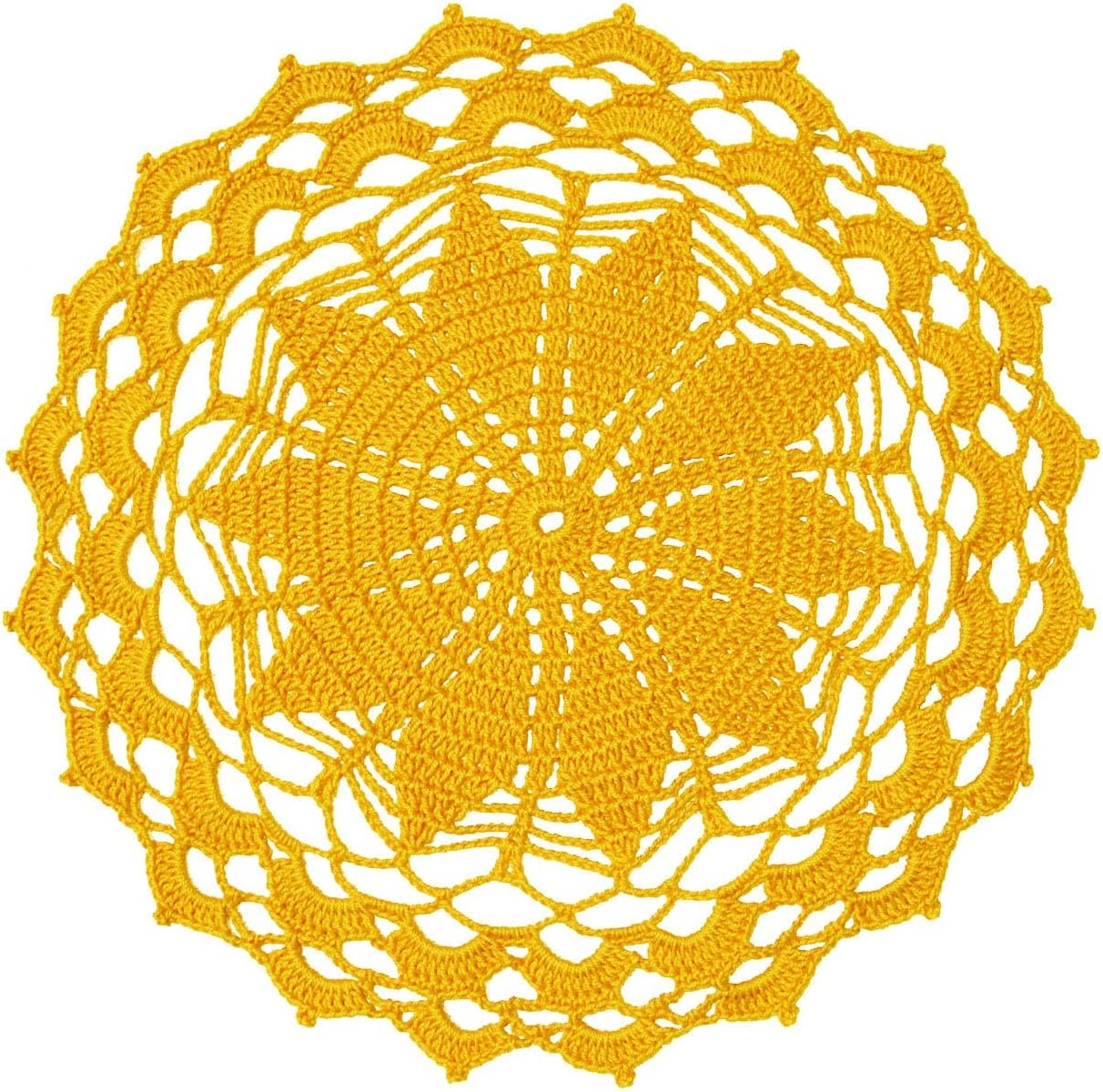 12 Inch Lace Crochet Doilies Table Placemat Washable Kitchen Round Leaves Decor Doily (1, Yellow)