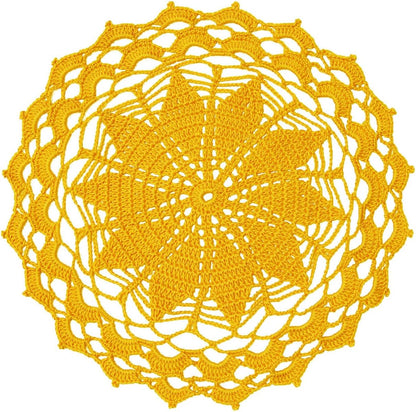 12 Inch Lace Crochet Doilies Table Placemat Washable Kitchen Round Leaves Decor Doily (1, Yellow)
