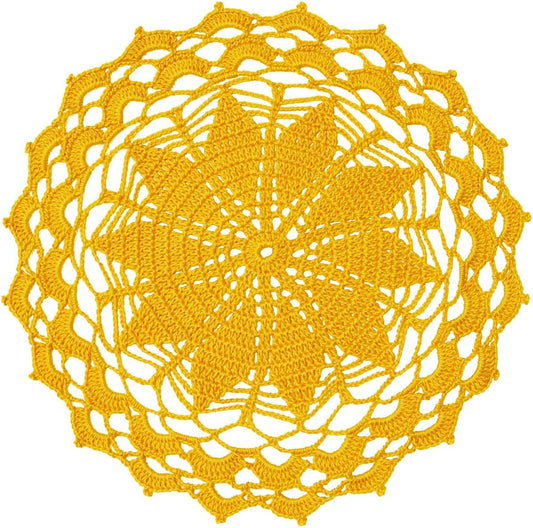 12 Inch Lace Crochet Doilies Table Placemat Washable Kitchen Round Leaves Decor Doily (1, Yellow)