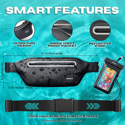 international travel safety pouch – Yellow + Black Waterproof Fanny Pack Bundle, 2 Submersible Phone Pouches + Floating Cases