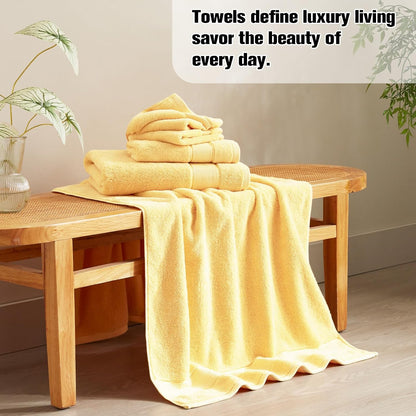 Bath Towels Set 6 Piece, 100% Turkish Cotton Highly Absorbent and Soft Towels for Bathroom 2 Bath Towels 2 Hand Towels 2 Washcloths, Light Yellow