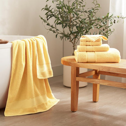 Bath Towels Set 6 Piece, 100% Turkish Cotton Highly Absorbent and Soft Towels for Bathroom 2 Bath Towels 2 Hand Towels 2 Washcloths, Light Yellow