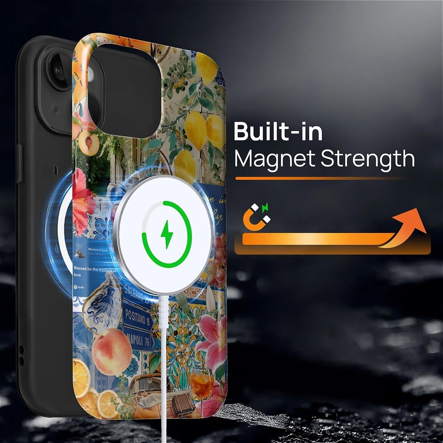 Magnetic Phone Case for iPhone 13/14,Compatible with MagSafe,Durable 2 Layers Full Covered Shockproof Protective Cover-Lemon Flower Collage
