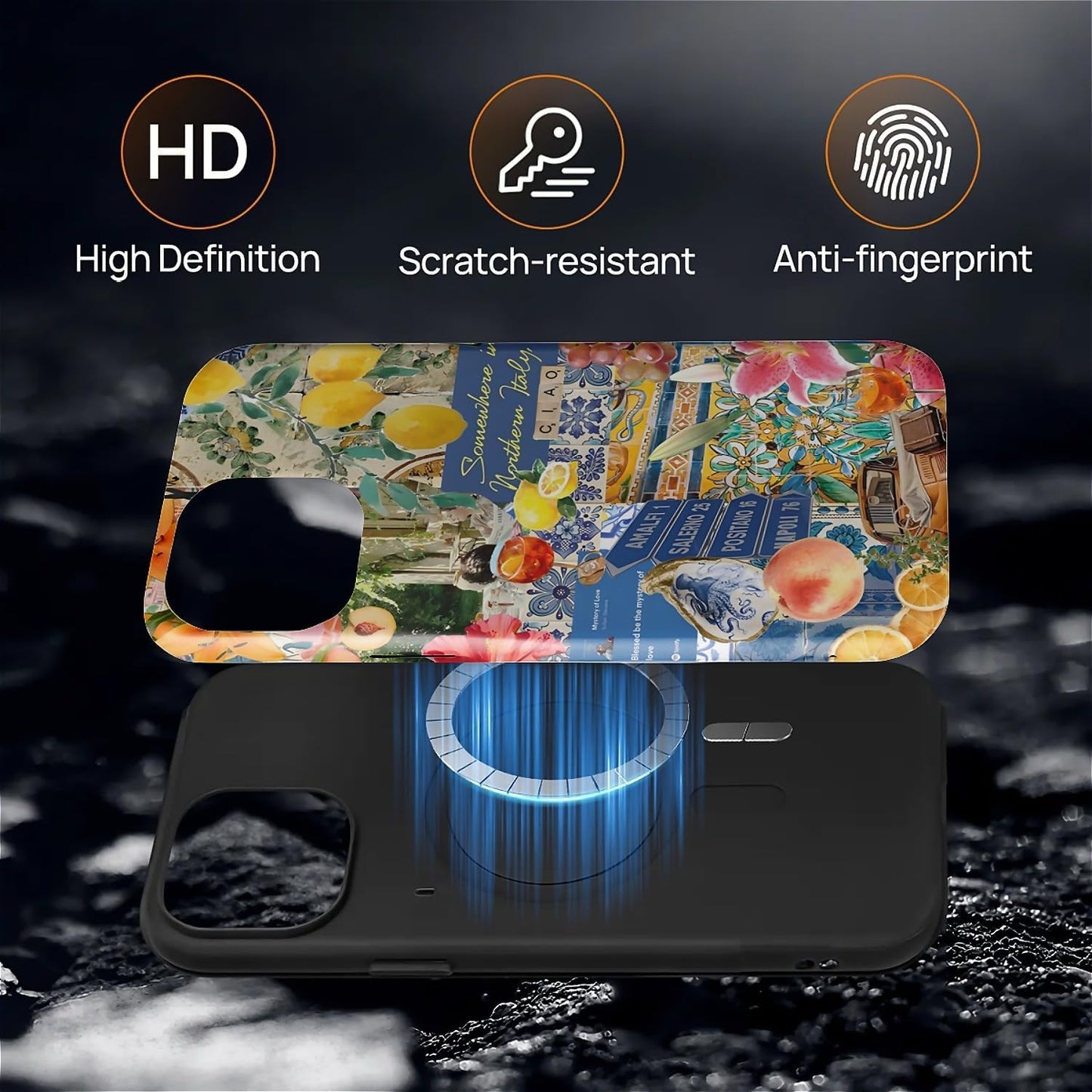 Magnetic Phone Case for iPhone 13/14,Compatible with MagSafe,Durable 2 Layers Full Covered Shockproof Protective Cover-Lemon Flower Collage