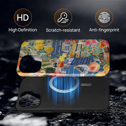 Magnetic Phone Case for iPhone 13/14,Compatible with MagSafe,Durable 2 Layers Full Covered Shockproof Protective Cover-Lemon Flower Collage