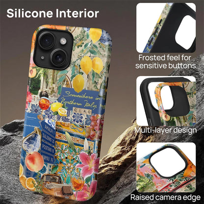 Magnetic Phone Case for iPhone 13/14,Compatible with MagSafe,Durable 2 Layers Full Covered Shockproof Protective Cover-Lemon Flower Collage