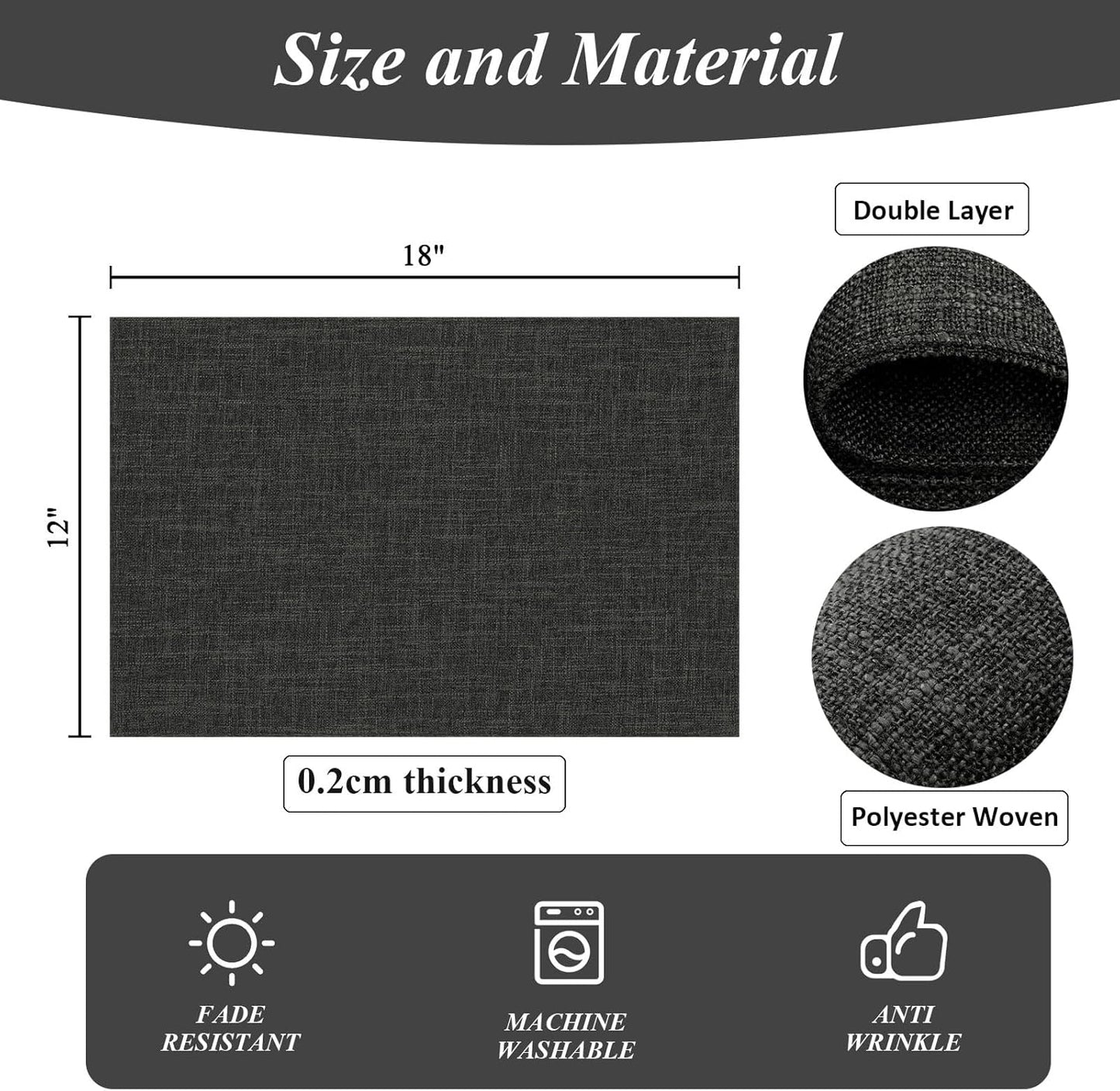 Woven Fabric Placemats Set of 4 Heat Resistant Place Mats Non Slip Washable Double Layer Cloth Placemats Reversible Table Mats Kitchen Dining Table Decor (4, Yellow)