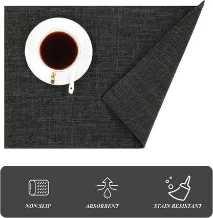 Woven Fabric Placemats Set of 4 Heat Resistant Place Mats Non Slip Washable Double Layer Cloth Placemats Reversible Table Mats Kitchen Dining Table Decor (4, Yellow)