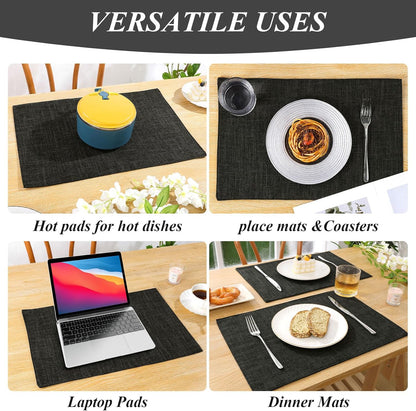 Woven Fabric Placemats Set of 4 Heat Resistant Place Mats Non Slip Washable Double Layer Cloth Placemats Reversible Table Mats Kitchen Dining Table Decor (4, Yellow)