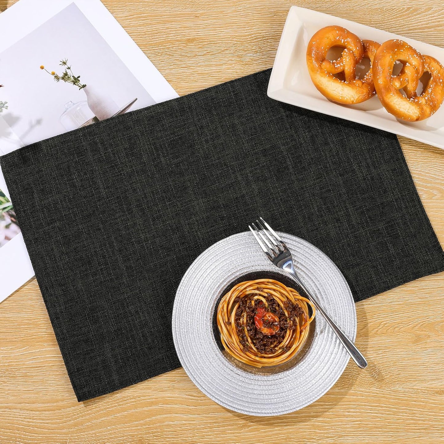 Woven Fabric Placemats Set of 4 Heat Resistant Place Mats Non Slip Washable Double Layer Cloth Placemats Reversible Table Mats Kitchen Dining Table Decor (4, Yellow)