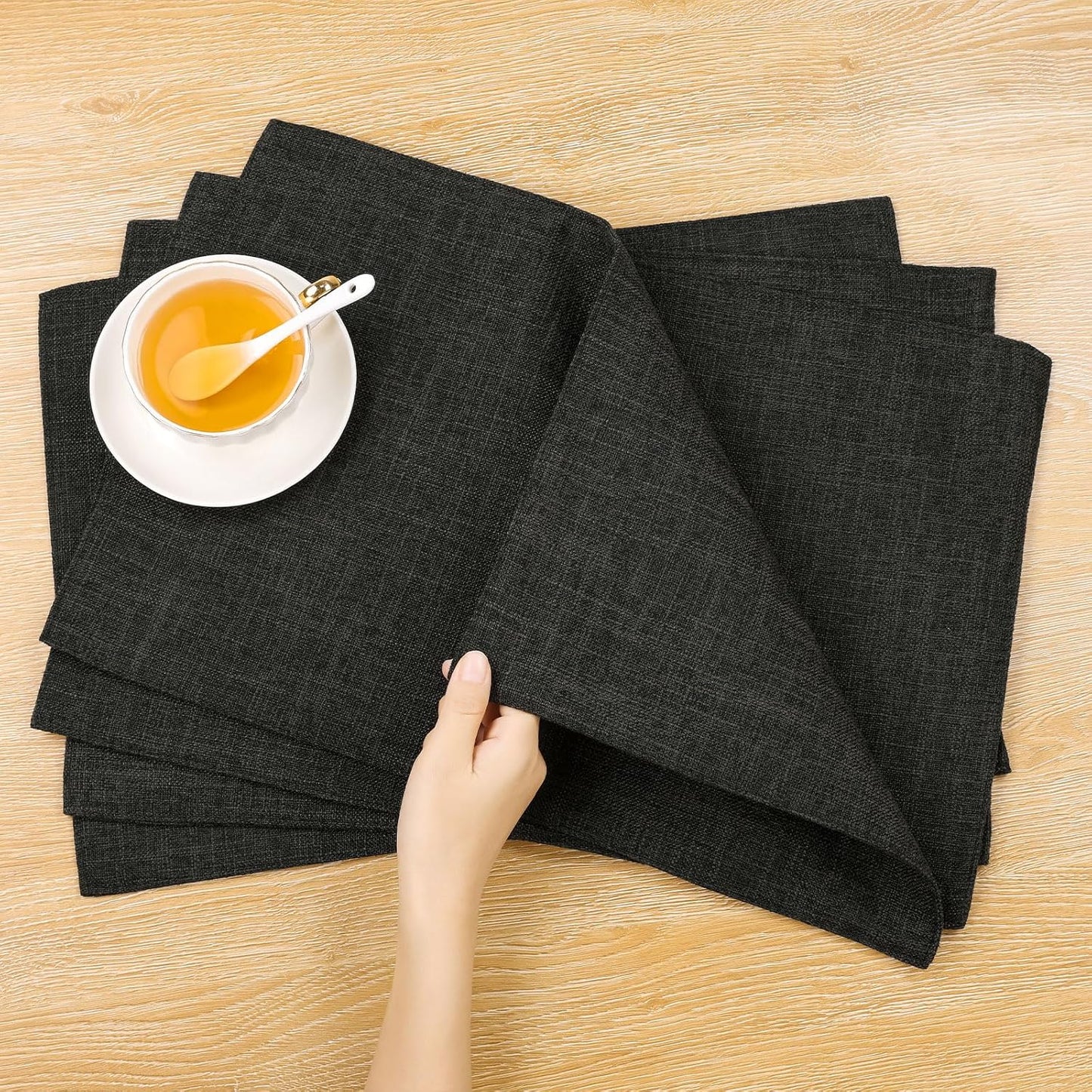 Woven Fabric Placemats Set of 4 Heat Resistant Place Mats Non Slip Washable Double Layer Cloth Placemats Reversible Table Mats Kitchen Dining Table Decor (4, Yellow)