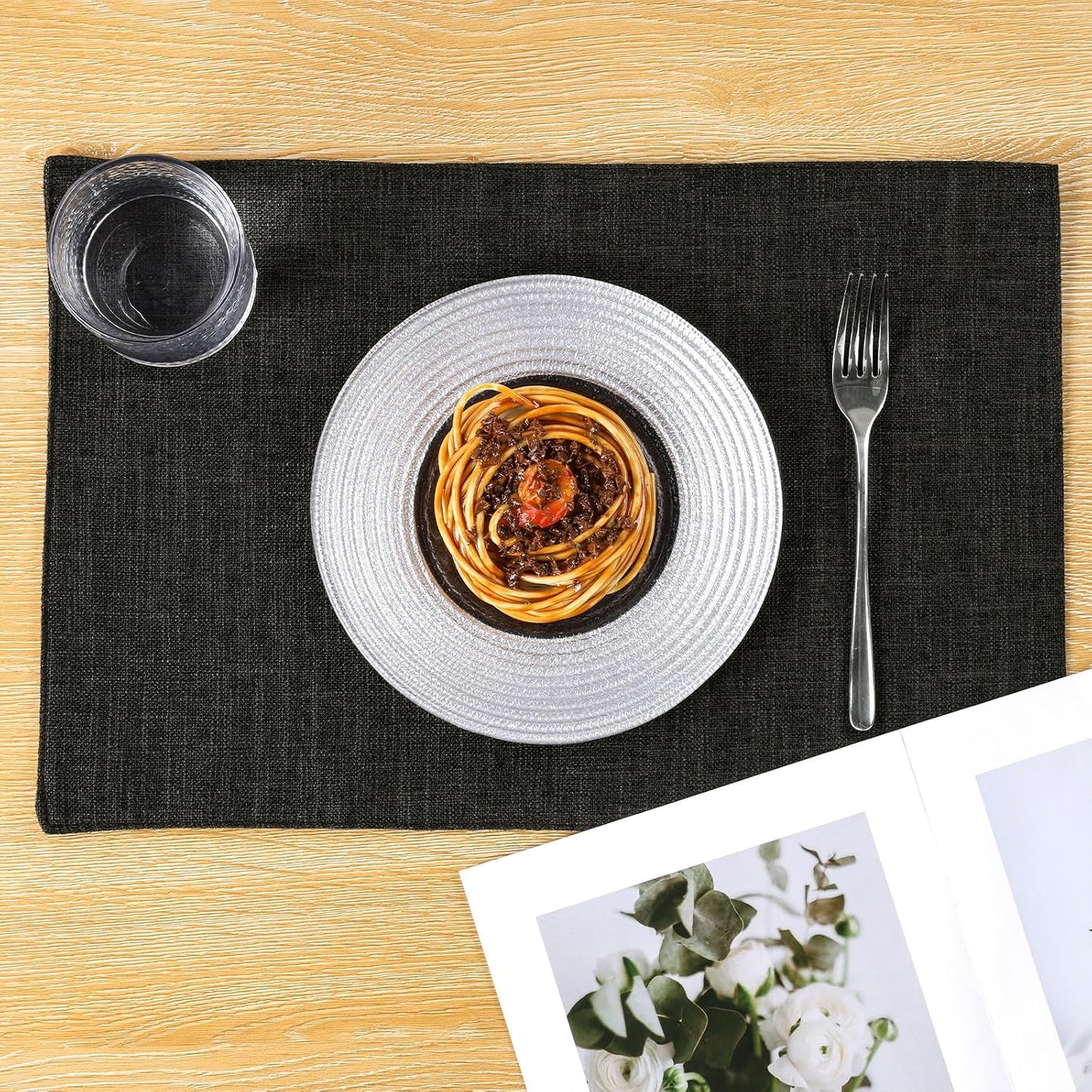 Woven Fabric Placemats Set of 4 Heat Resistant Place Mats Non Slip Washable Double Layer Cloth Placemats Reversible Table Mats Kitchen Dining Table Decor (4, Yellow)