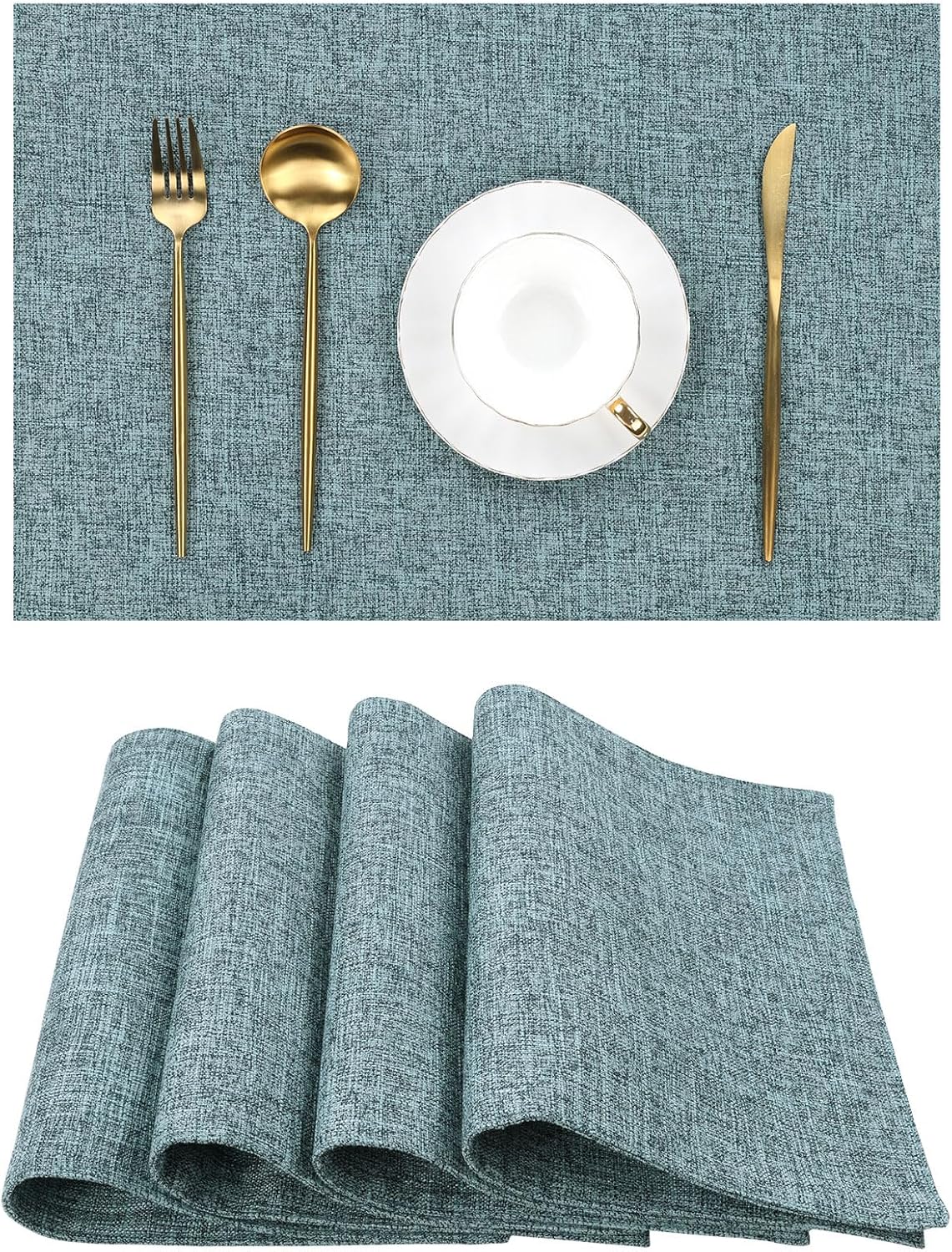 Woven Fabric Placemats Set of 4 Heat Resistant Place Mats Non Slip Washable Double Layer Cloth Placemats Reversible Table Mats Kitchen Dining Table Decor (4, Yellow)