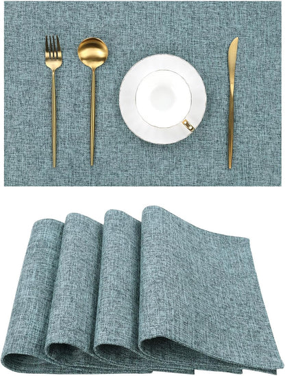Woven Fabric Placemats Set of 4 Heat Resistant Place Mats Non Slip Washable Double Layer Cloth Placemats Reversible Table Mats Kitchen Dining Table Decor (4, Yellow)