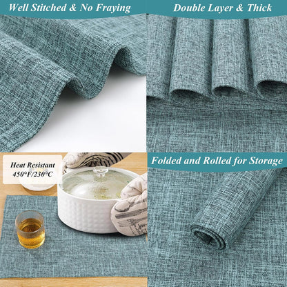 Woven Fabric Placemats Set of 4 Heat Resistant Place Mats Non Slip Washable Double Layer Cloth Placemats Reversible Table Mats Kitchen Dining Table Decor (4, Yellow)