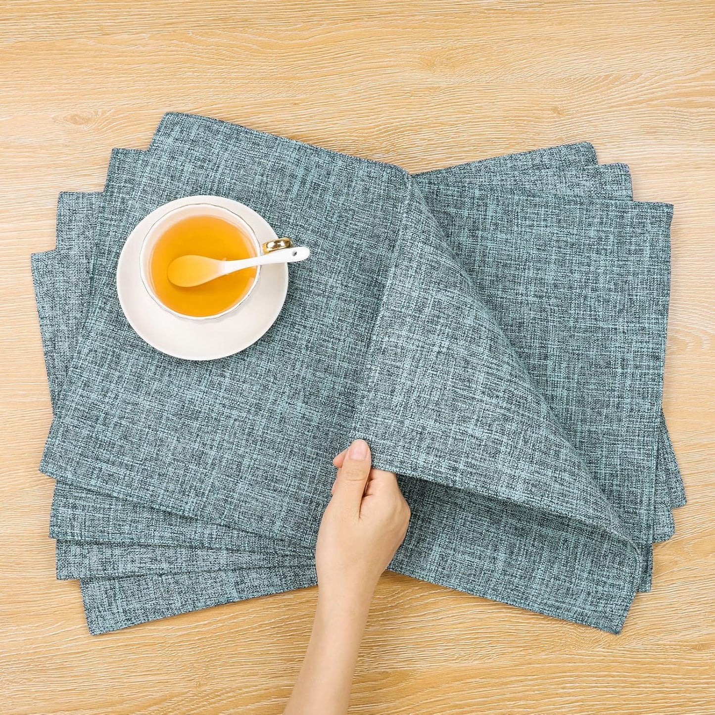 Woven Fabric Placemats Set of 4 Heat Resistant Place Mats Non Slip Washable Double Layer Cloth Placemats Reversible Table Mats Kitchen Dining Table Decor (4, Yellow)