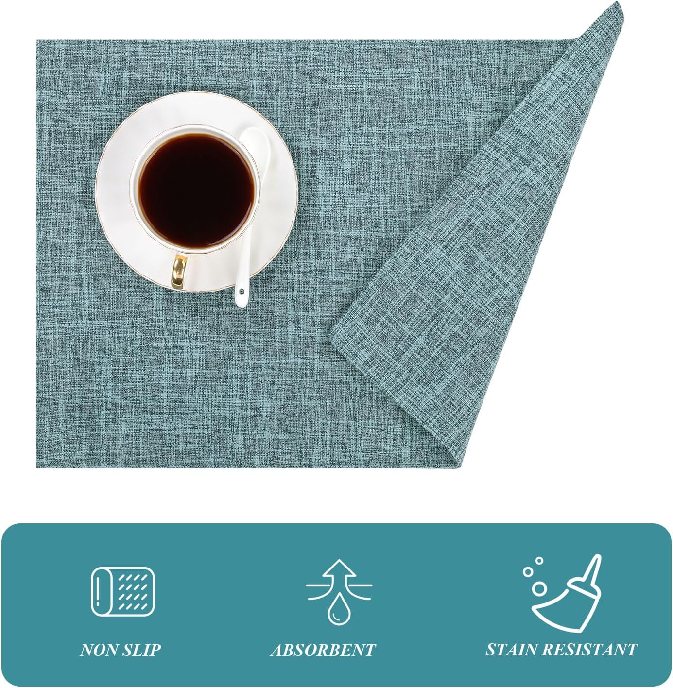Woven Fabric Placemats Set of 4 Heat Resistant Place Mats Non Slip Washable Double Layer Cloth Placemats Reversible Table Mats Kitchen Dining Table Decor (4, Yellow)