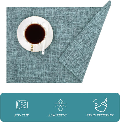 Woven Fabric Placemats Set of 4 Heat Resistant Place Mats Non Slip Washable Double Layer Cloth Placemats Reversible Table Mats Kitchen Dining Table Decor (4, Yellow)