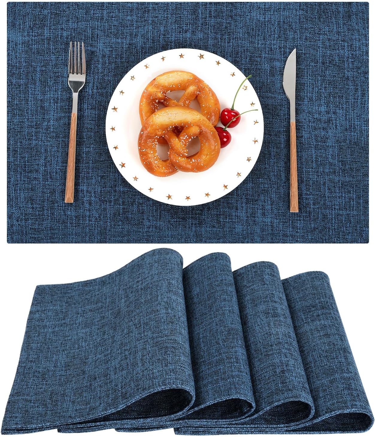 Woven Fabric Placemats Set of 4 Heat Resistant Place Mats Non Slip Washable Double Layer Cloth Placemats Reversible Table Mats Kitchen Dining Table Decor (4, Yellow)