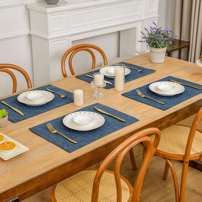 Woven Fabric Placemats Set of 4 Heat Resistant Place Mats Non Slip Washable Double Layer Cloth Placemats Reversible Table Mats Kitchen Dining Table Decor (4, Yellow)