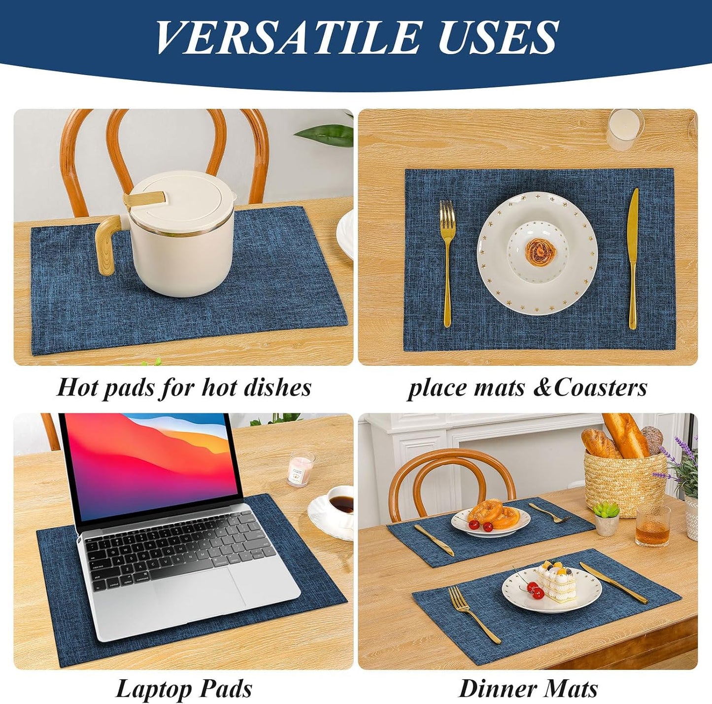 Woven Fabric Placemats Set of 4 Heat Resistant Place Mats Non Slip Washable Double Layer Cloth Placemats Reversible Table Mats Kitchen Dining Table Decor (4, Yellow)
