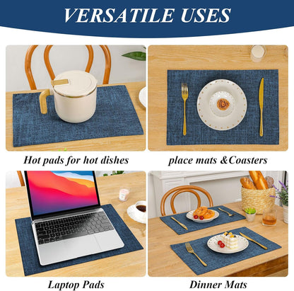 Woven Fabric Placemats Set of 4 Heat Resistant Place Mats Non Slip Washable Double Layer Cloth Placemats Reversible Table Mats Kitchen Dining Table Decor (4, Yellow)