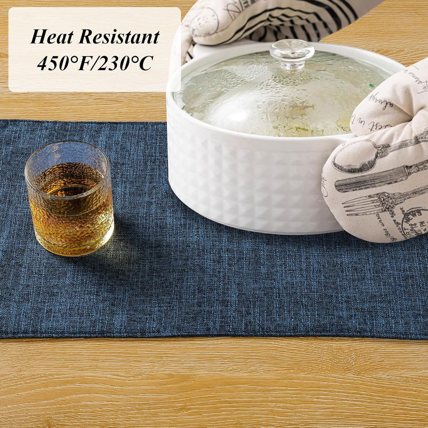 Woven Fabric Placemats Set of 4 Heat Resistant Place Mats Non Slip Washable Double Layer Cloth Placemats Reversible Table Mats Kitchen Dining Table Decor (4, Yellow)