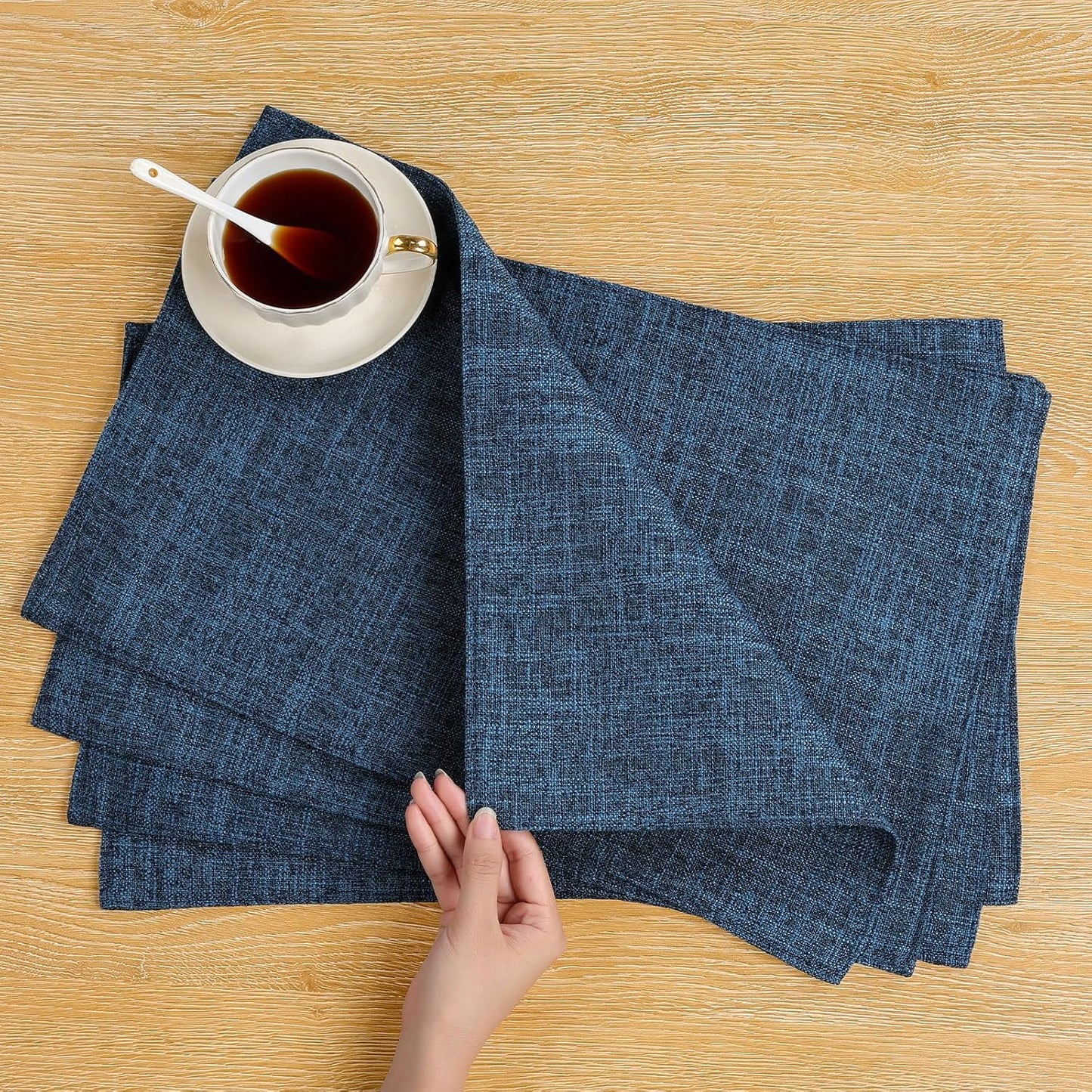 Woven Fabric Placemats Set of 4 Heat Resistant Place Mats Non Slip Washable Double Layer Cloth Placemats Reversible Table Mats Kitchen Dining Table Decor (4, Yellow)