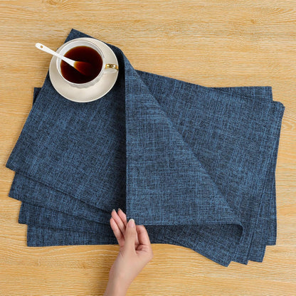 Woven Fabric Placemats Set of 4 Heat Resistant Place Mats Non Slip Washable Double Layer Cloth Placemats Reversible Table Mats Kitchen Dining Table Decor (4, Yellow)