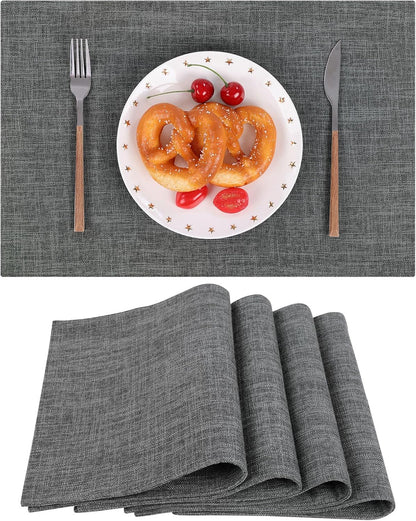 Woven Fabric Placemats Set of 4 Heat Resistant Place Mats Non Slip Washable Double Layer Cloth Placemats Reversible Table Mats Kitchen Dining Table Decor (4, Yellow)
