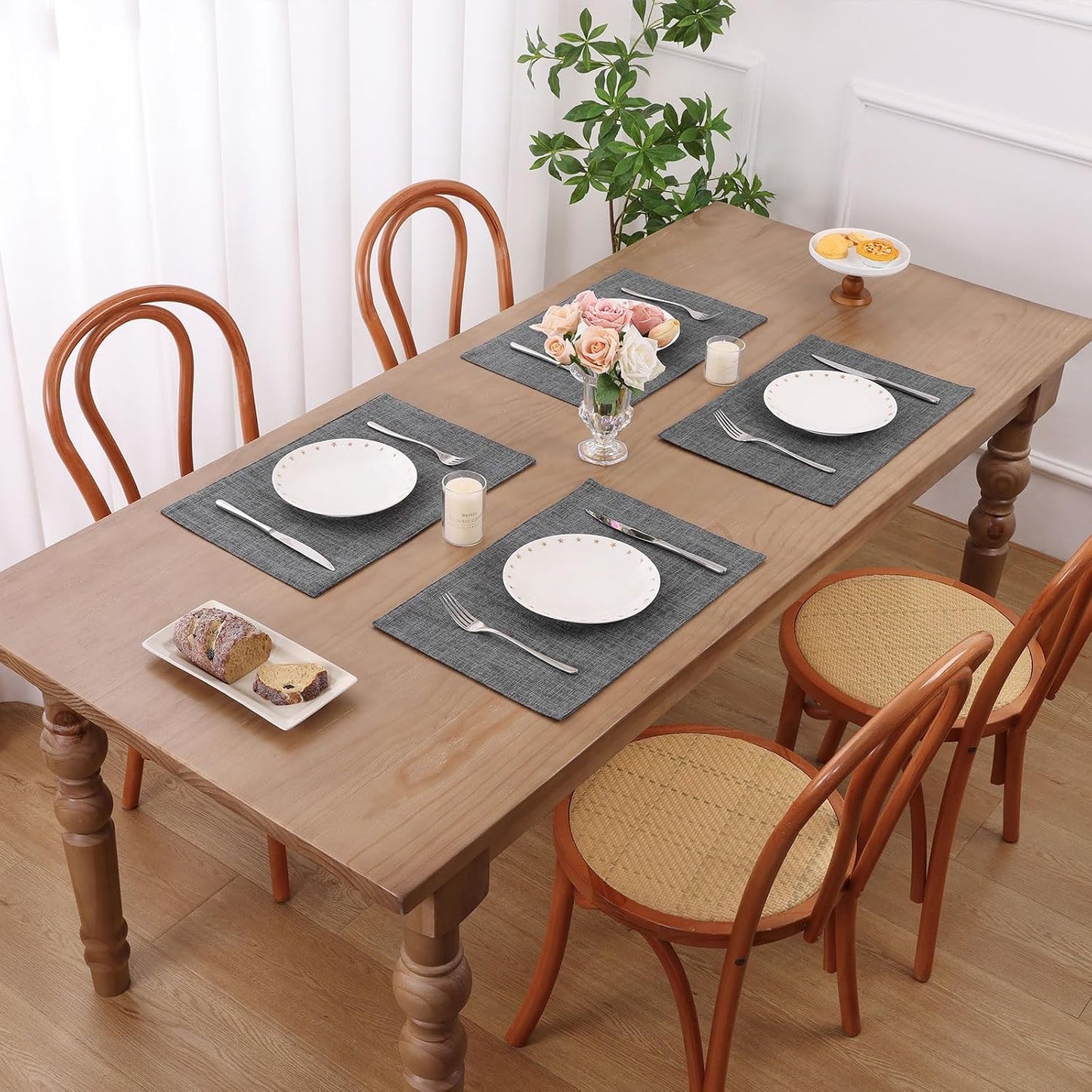 Woven Fabric Placemats Set of 4 Heat Resistant Place Mats Non Slip Washable Double Layer Cloth Placemats Reversible Table Mats Kitchen Dining Table Decor (4, Yellow)