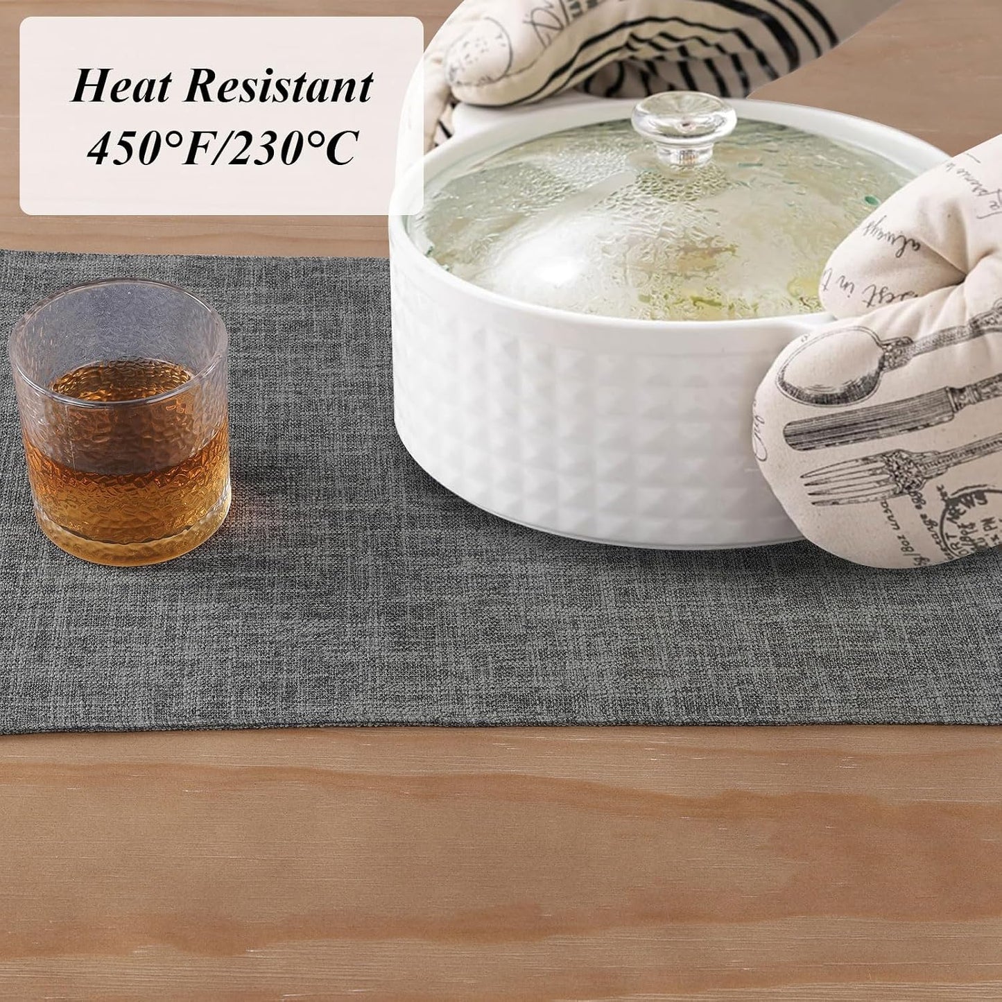 Woven Fabric Placemats Set of 4 Heat Resistant Place Mats Non Slip Washable Double Layer Cloth Placemats Reversible Table Mats Kitchen Dining Table Decor (4, Yellow)