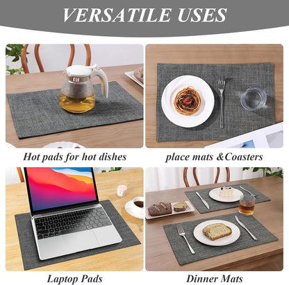 Woven Fabric Placemats Set of 4 Heat Resistant Place Mats Non Slip Washable Double Layer Cloth Placemats Reversible Table Mats Kitchen Dining Table Decor (4, Yellow)