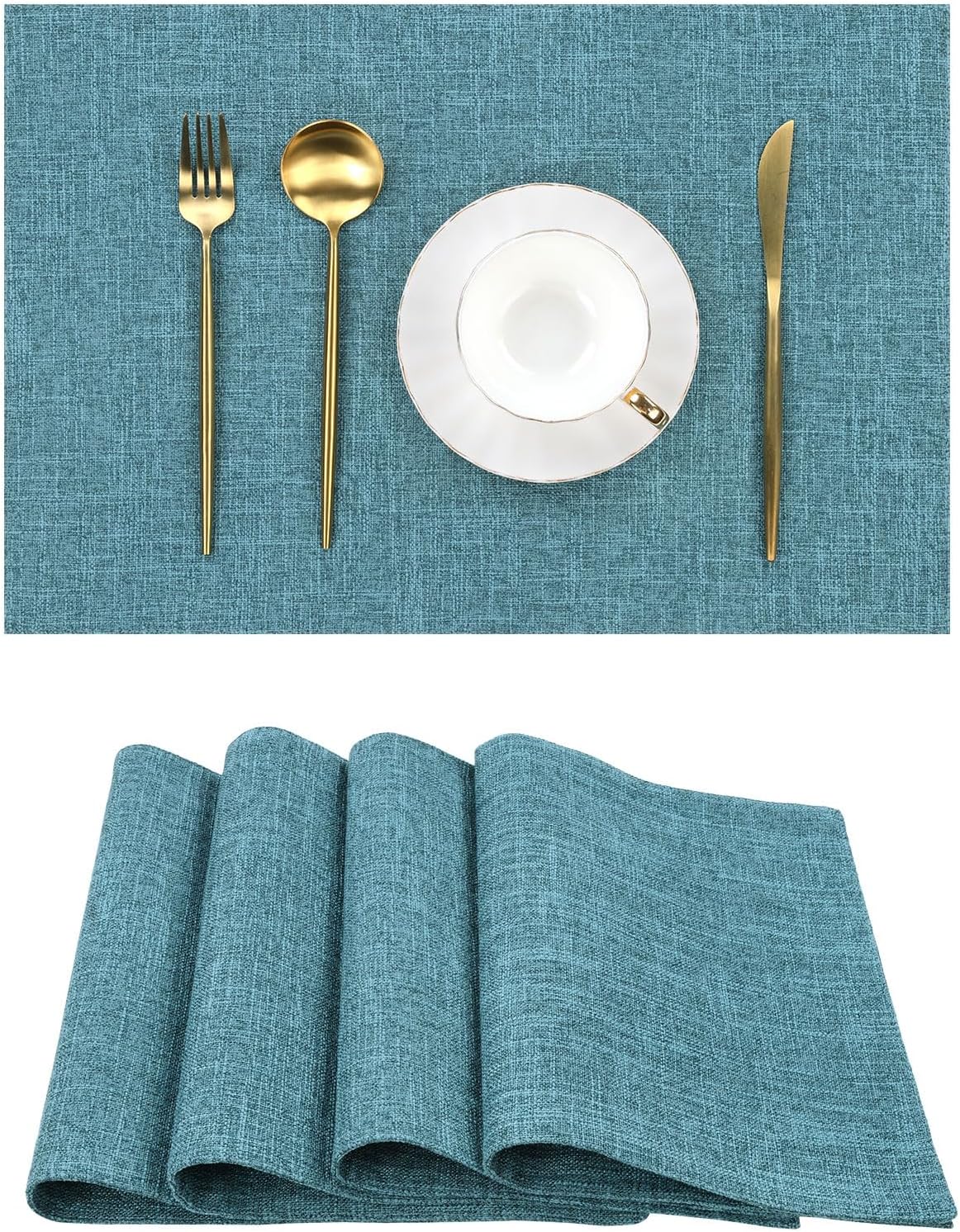 Woven Fabric Placemats Set of 4 Heat Resistant Place Mats Non Slip Washable Double Layer Cloth Placemats Reversible Table Mats Kitchen Dining Table Decor (4, Yellow)