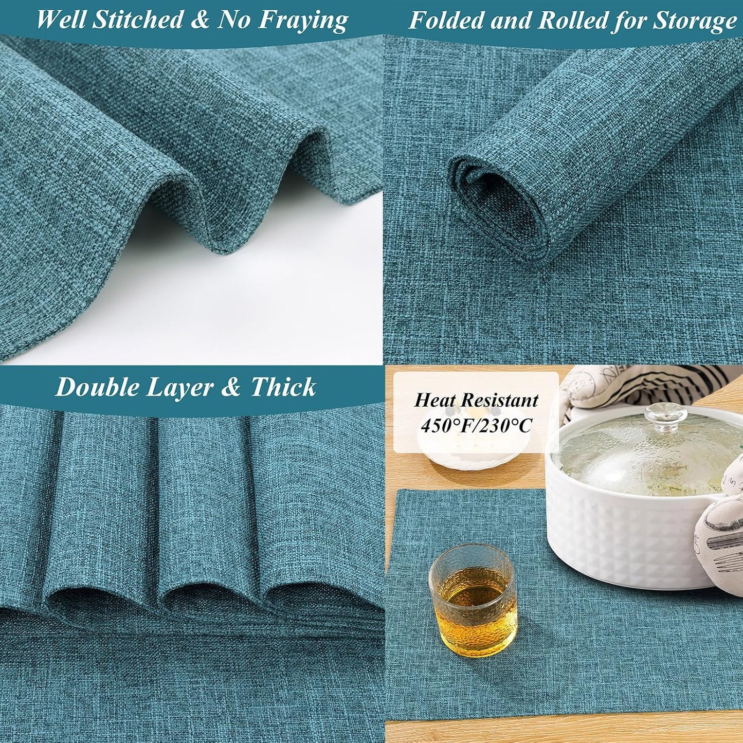 Woven Fabric Placemats Set of 4 Heat Resistant Place Mats Non Slip Washable Double Layer Cloth Placemats Reversible Table Mats Kitchen Dining Table Decor (4, Yellow)