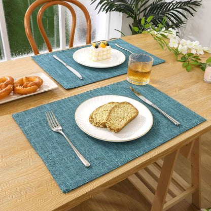 Woven Fabric Placemats Set of 4 Heat Resistant Place Mats Non Slip Washable Double Layer Cloth Placemats Reversible Table Mats Kitchen Dining Table Decor (4, Yellow)