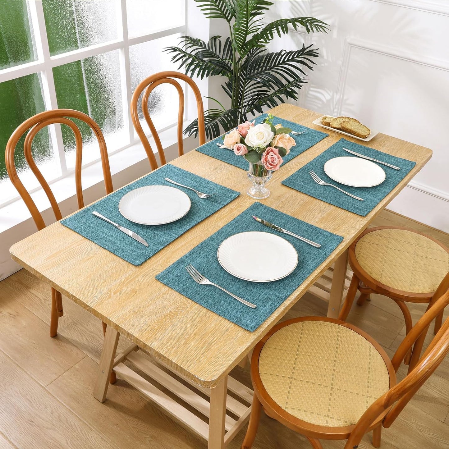 Woven Fabric Placemats Set of 4 Heat Resistant Place Mats Non Slip Washable Double Layer Cloth Placemats Reversible Table Mats Kitchen Dining Table Decor (4, Yellow)