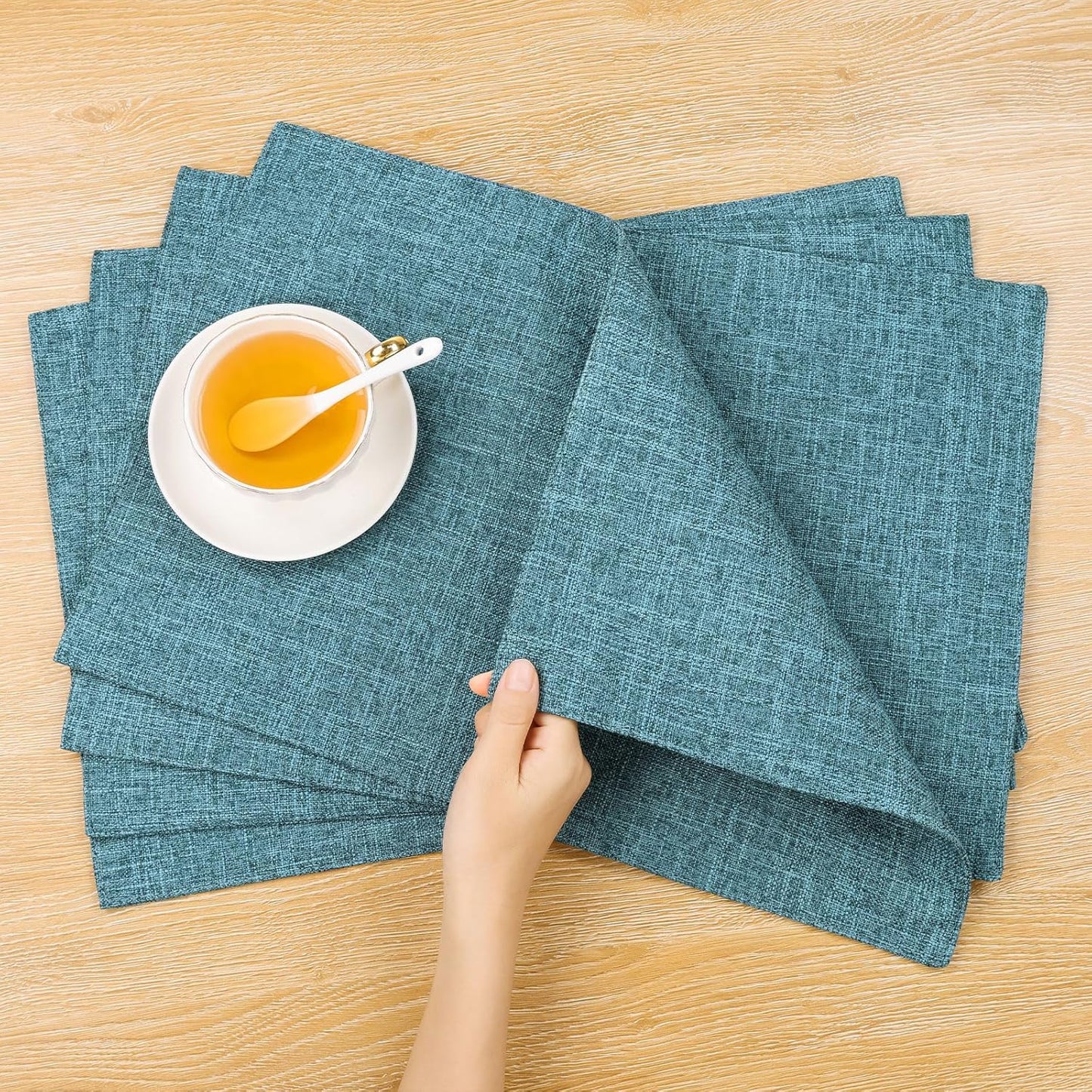 Woven Fabric Placemats Set of 4 Heat Resistant Place Mats Non Slip Washable Double Layer Cloth Placemats Reversible Table Mats Kitchen Dining Table Decor (4, Yellow)