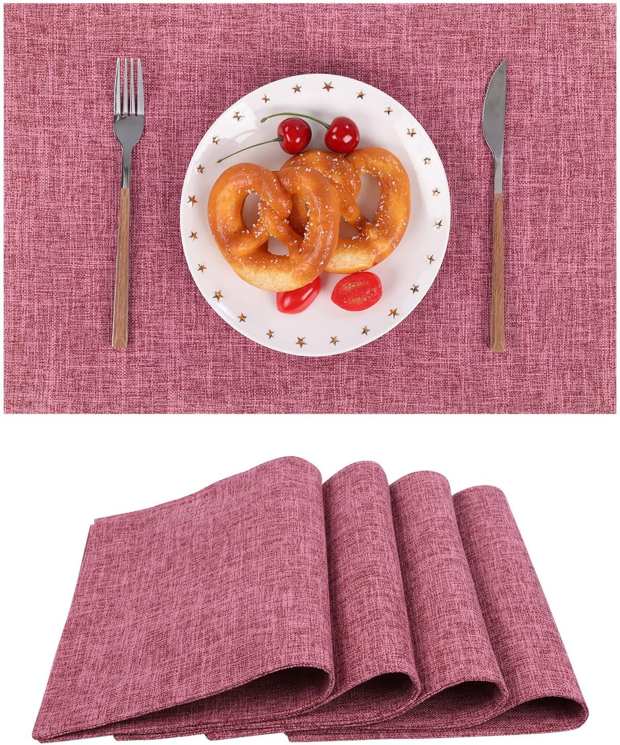 Woven Fabric Placemats Set of 4 Heat Resistant Place Mats Non Slip Washable Double Layer Cloth Placemats Reversible Table Mats Kitchen Dining Table Decor (4, Yellow)